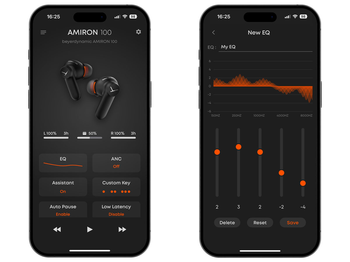 Słuchawki bezprzewodowe Beyerdynamic Amiron 100 - Personalizacja dźwięku w aplikacji Beyerdynamic