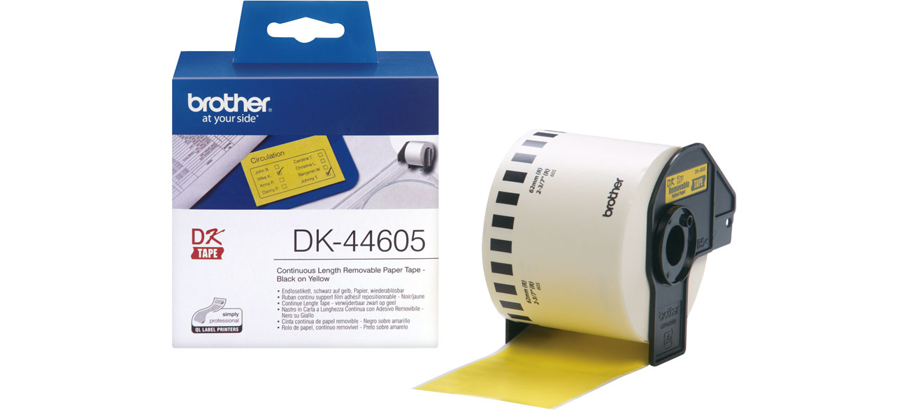 Taśma ciągła papierowa żółta usuwalna 62mm DK-44605