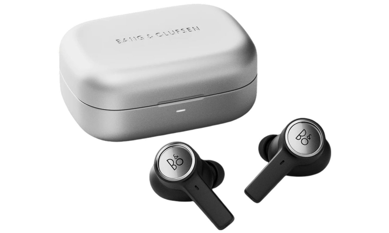 Słuchawki bezprzewodowe Bang & Olufsen Beoplay Eleven Natural Aluminium - Widok ogólny wraz z zamkniętym etui ładującym