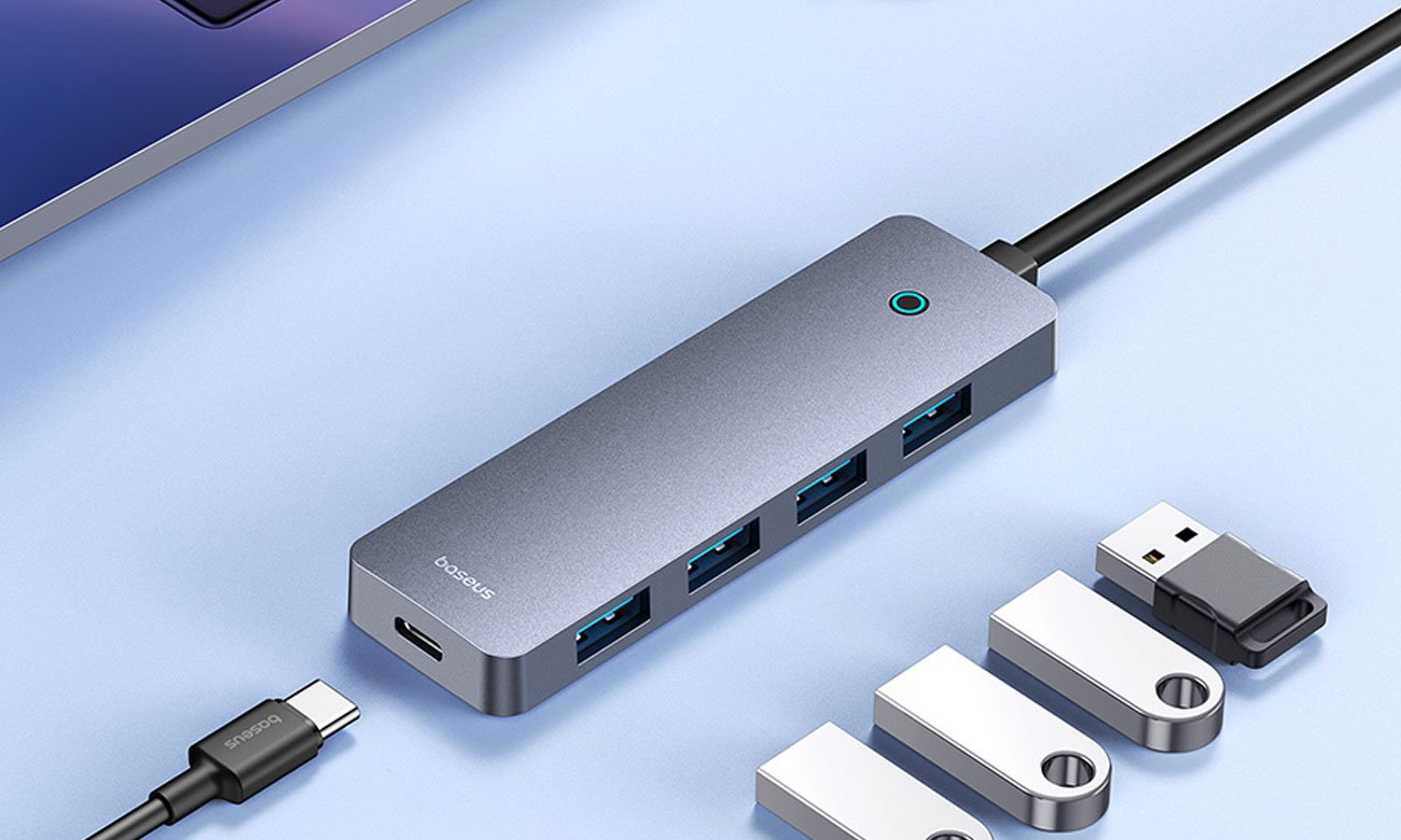 Baseus 4w1 UltraJoy Lite 200cm USB-A - 4xUSB 3.0, szary)