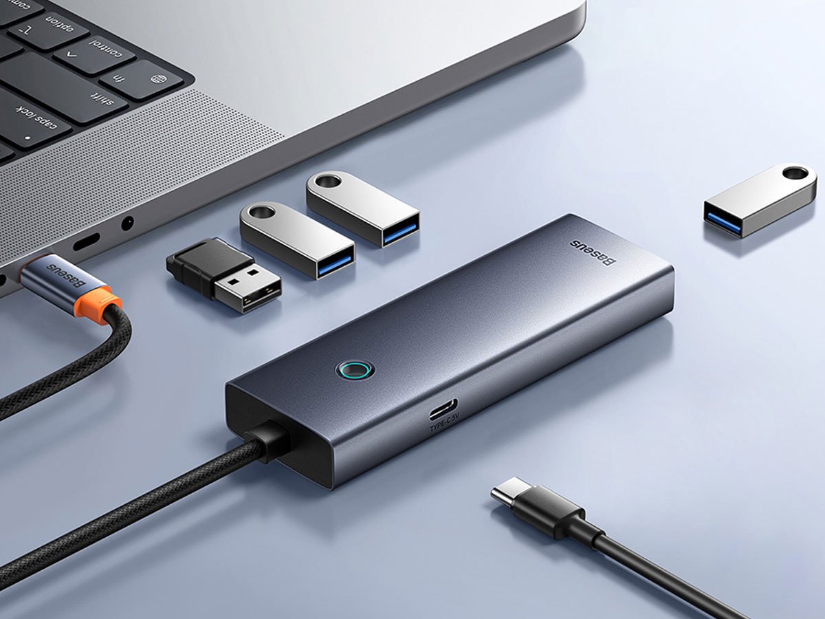 Baseus UltraJoy Series Lite 4-Port (USB-C - 4x USB3.0, Grau)