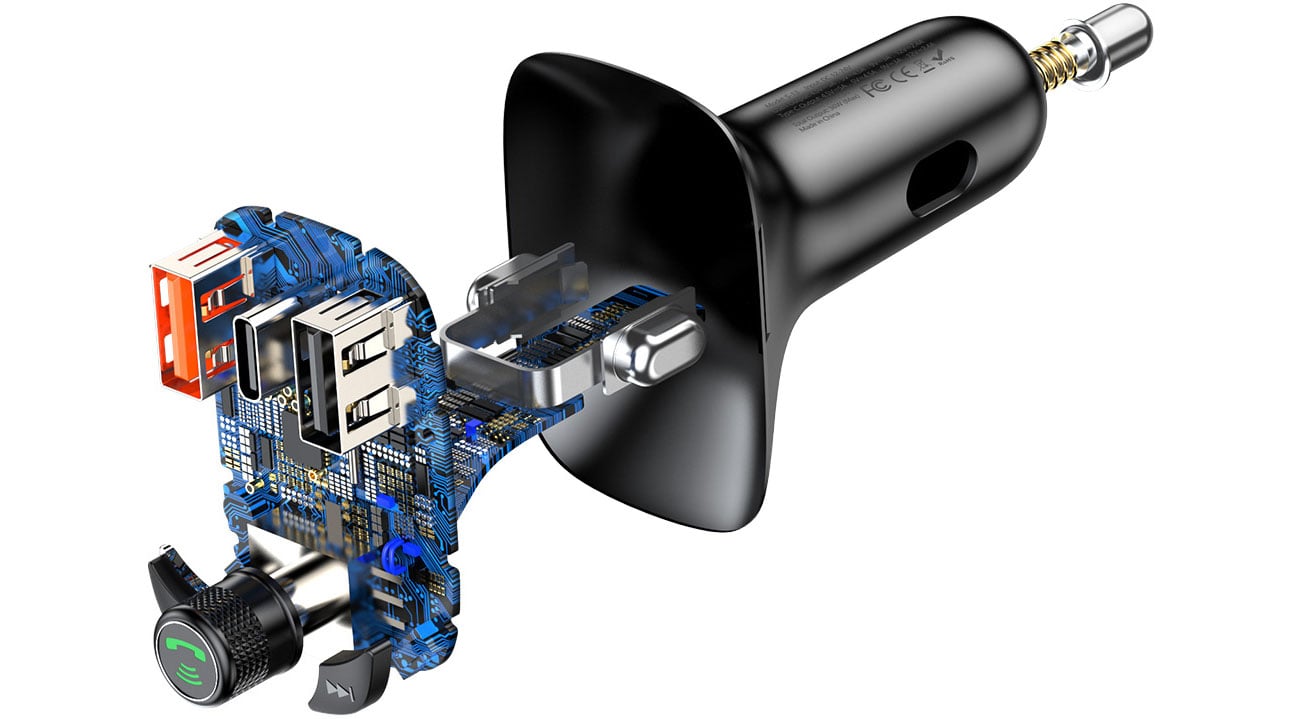 Zestaw głośnomówiący Baseus Transmiter FM (Bluetooth 5.0, Quick Charge 4.0) CCTM-B01