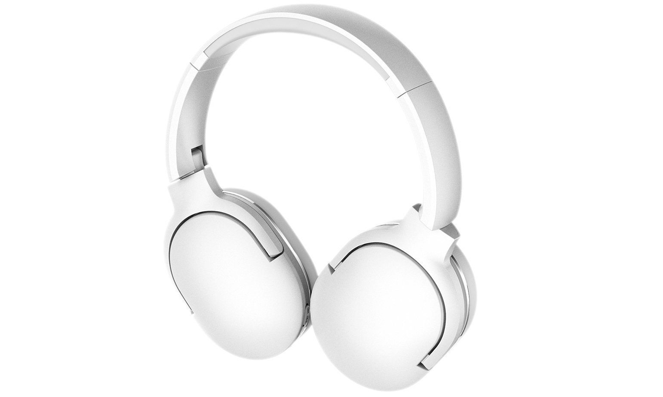 Słuchawki bezprzewodowe Baseus Encok D02 Pro Białe - Widok od przodu pod kątem z nausznikami złożonymi na płasko