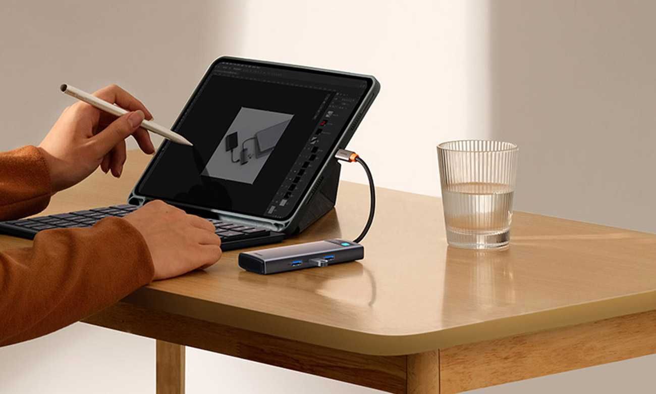 Baseus USB-C 8w1 Metal Gleam Series praca z tabletem