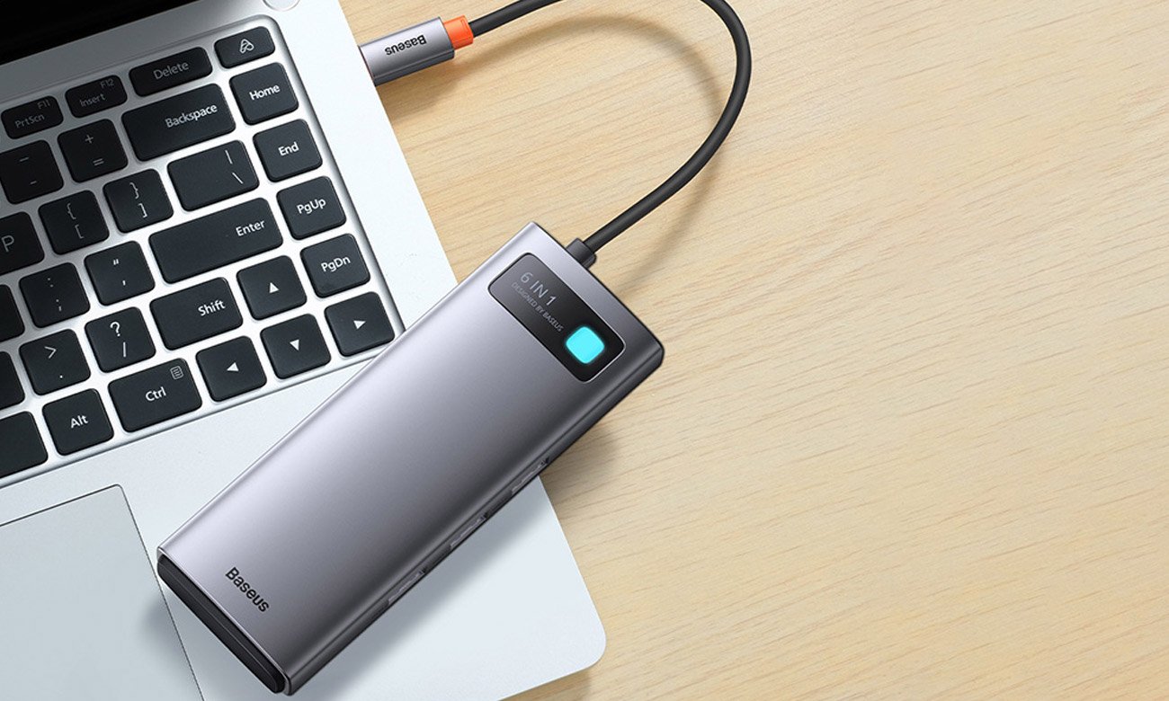Baseus USB-C 8w1 Metal Gleam Series wbudowana dioda LED