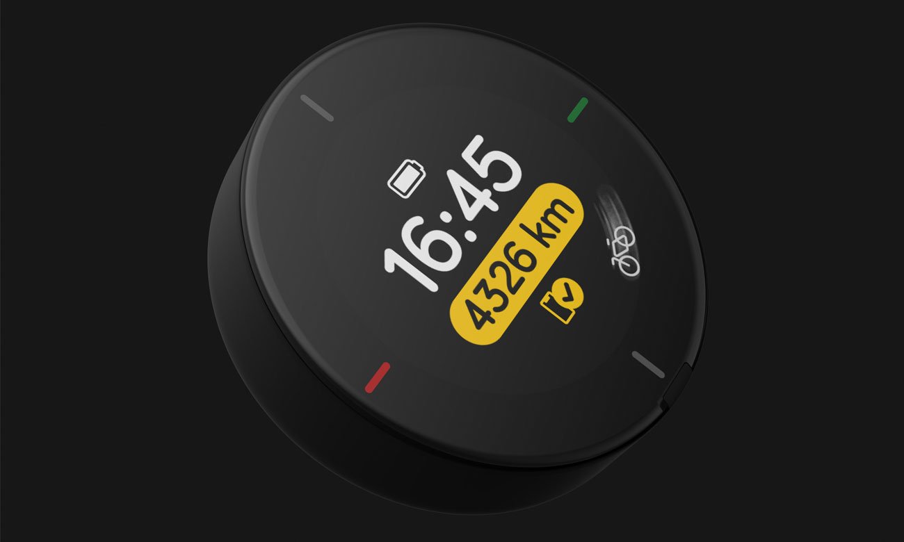 Nawigacja rowerowa GPS Beeline Velo 2 - Widok od przodu pod kątem, grafika z tłem