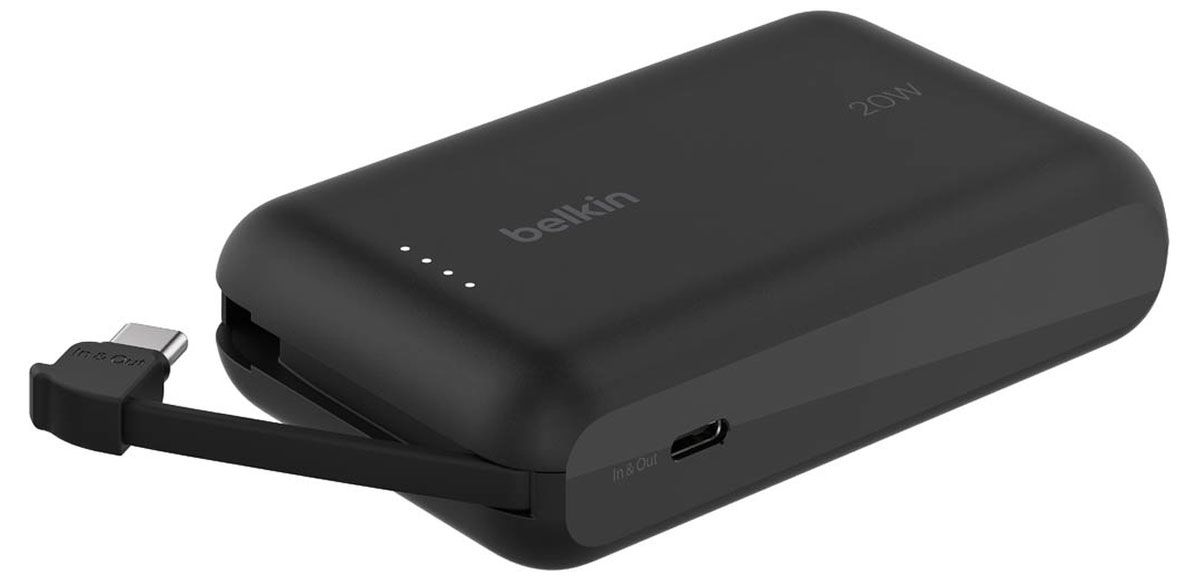 Belkin Powerbank 10 000 mAh, 20W, wbudowany kabel USB-C, czarny