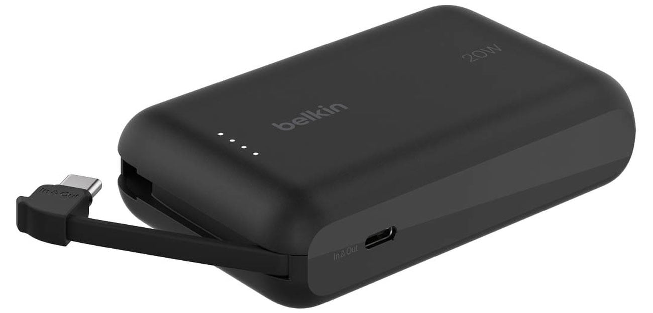 Belkin Powerbank 10 000 mAh, 20W, wbudowany kabel USB-C, czarny