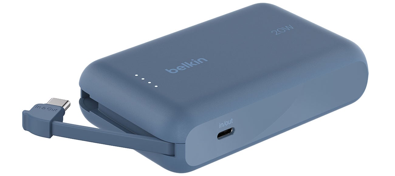 Belkin Powerbank 10 000 mAh, 20W, wbudowany kabel USB-C, nie