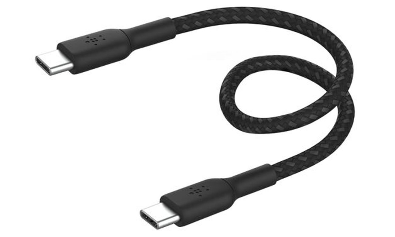 Kabel Belkin USB-C na USB-C w oplocie 60W 15 cm Czarny - Widok ogólny