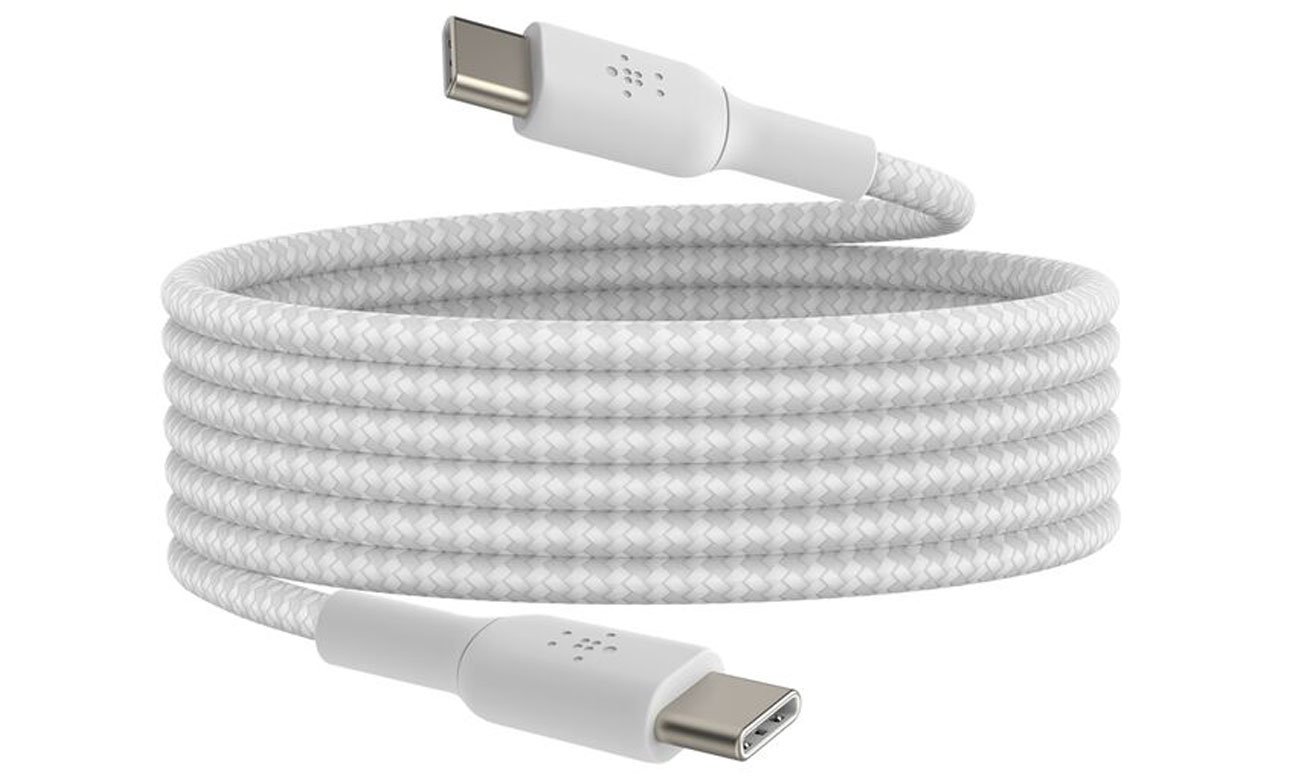 Kabel Belkin USB-C na USB-C w oplocie 60W 2 m Biały - Widok ogólny