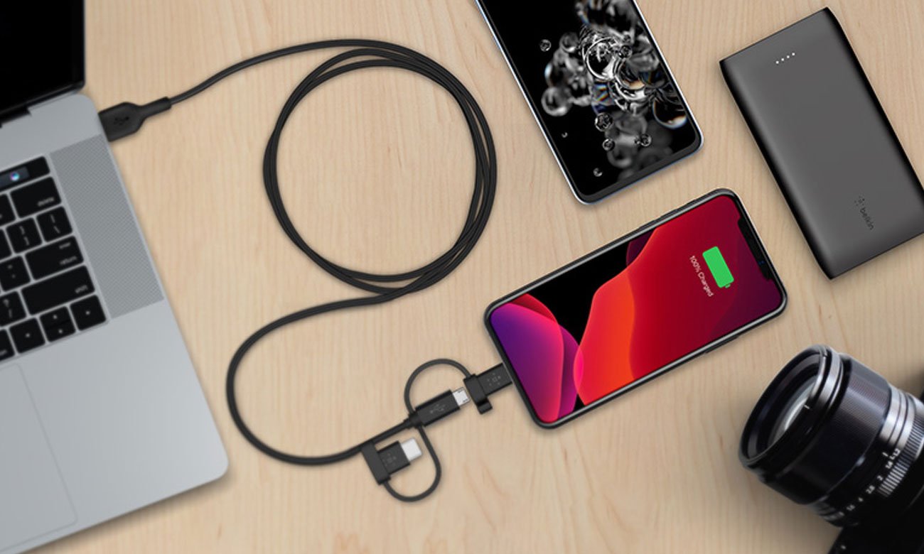 Belkin Kabel 3w1 USB-A na Lightning, microUSB, USB-C, 1m, czarny
