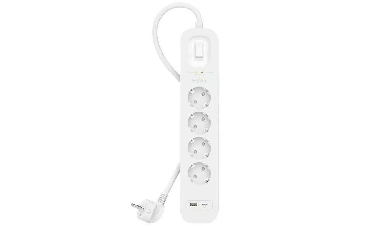 Listwa zasilająca Belkin SurgePlus 4x Schuko 1xUSB-A 1x USB-C 525J 2m