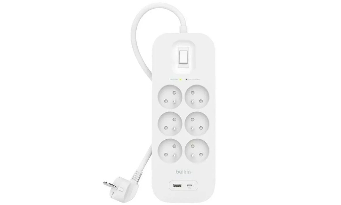 Listwa zasilająca Belkin SurgePlus 6xFR 1xUSB-A 1xUSB-C 650J 2M
