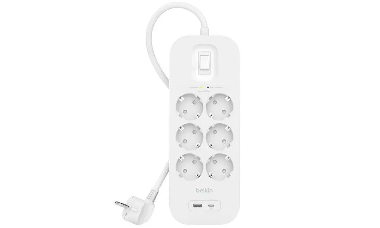 Listwa zasilająca Belkin SurgePlus 6x Schuko 1xUSB-A 1xUSB-C 650J 2m