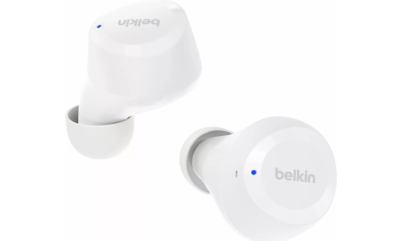 Słuchawki bezprzewodowe Belkin SoundForm Bolt Białe - Widok lewej i prawej słuchawki