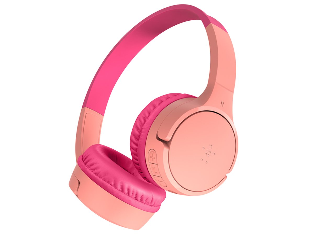 Słuchawki bezprzewodowe Belkin SoundForm Mini v3 Kids Różowe - Widok od przodu pod kątem