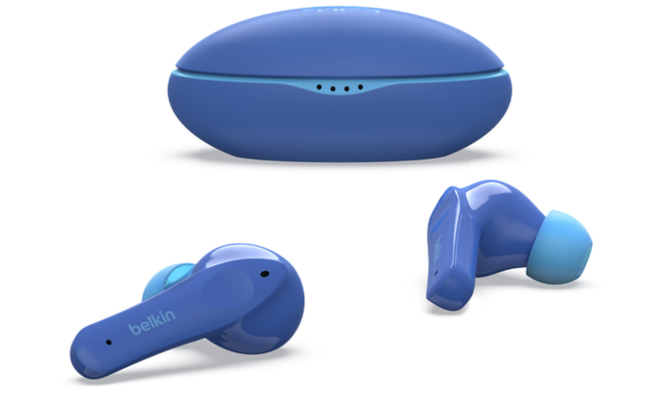 Słuchawki bezprzewodowe Belkin SoundForm Nano Niebieskie - Widok od góry wraz z etui