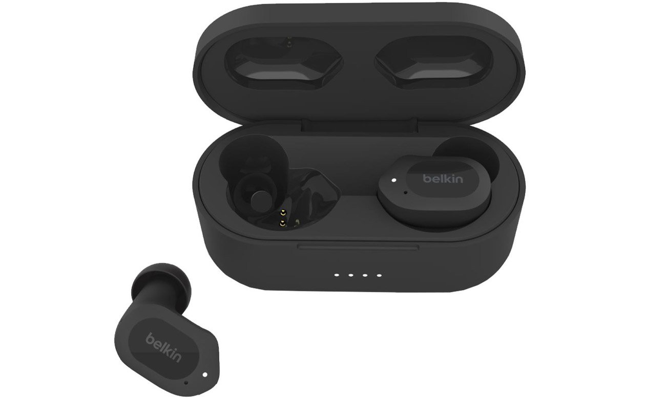 Słuchawki bezprzewodowe Belkin SoundForm Play Czarne - Widok od przodu wraz z etui