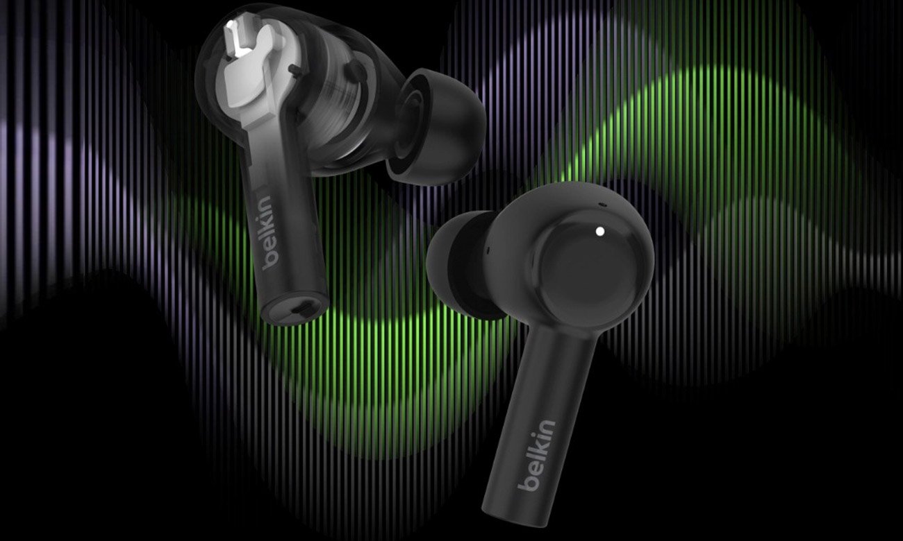 Słuchawki bezprzewodowe Belkin SoundForm Pulse Czarne - Funkcja hybrydowej aktywnej redukcji szumów