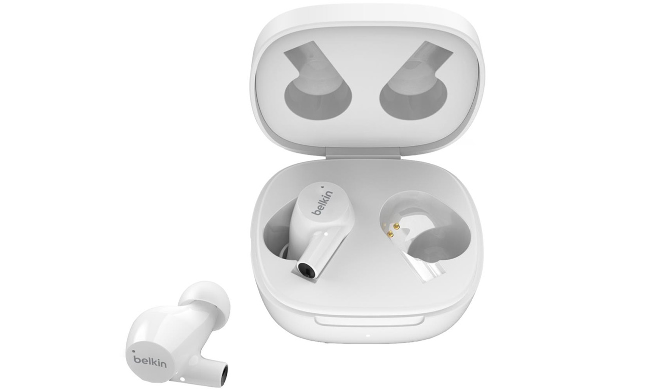 Słuchawki bezprzewodowe Belkin SoundForm Rise Białe - Widok od przodu + etui