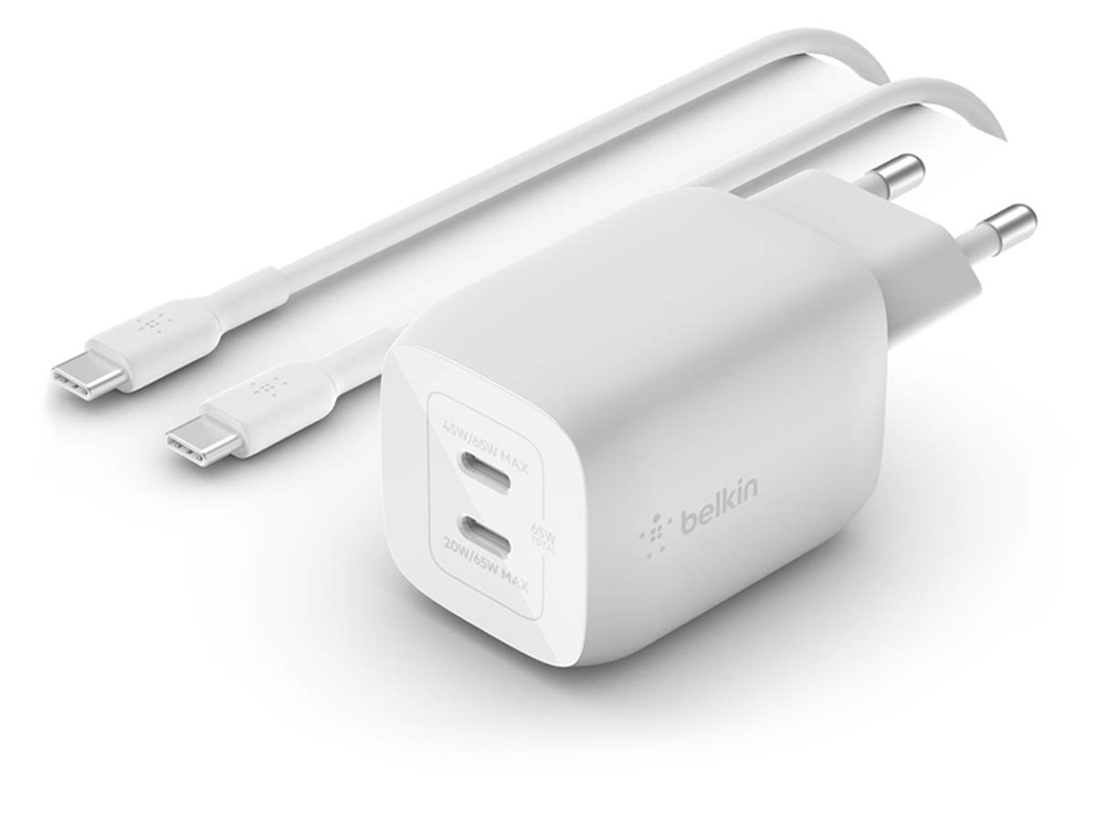 Podwójna ładowarka sieciowa (USB-C, GaN 65W + kabel) - Widok ogólny