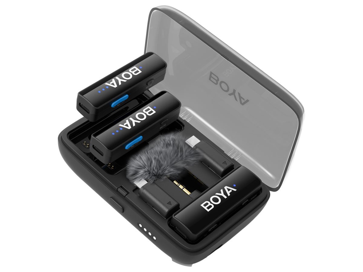 Bezprzewodowy system mikrofonowy BOYA Boyalink V2.0 - 2.4G - Widok ogólny wraz z etui
