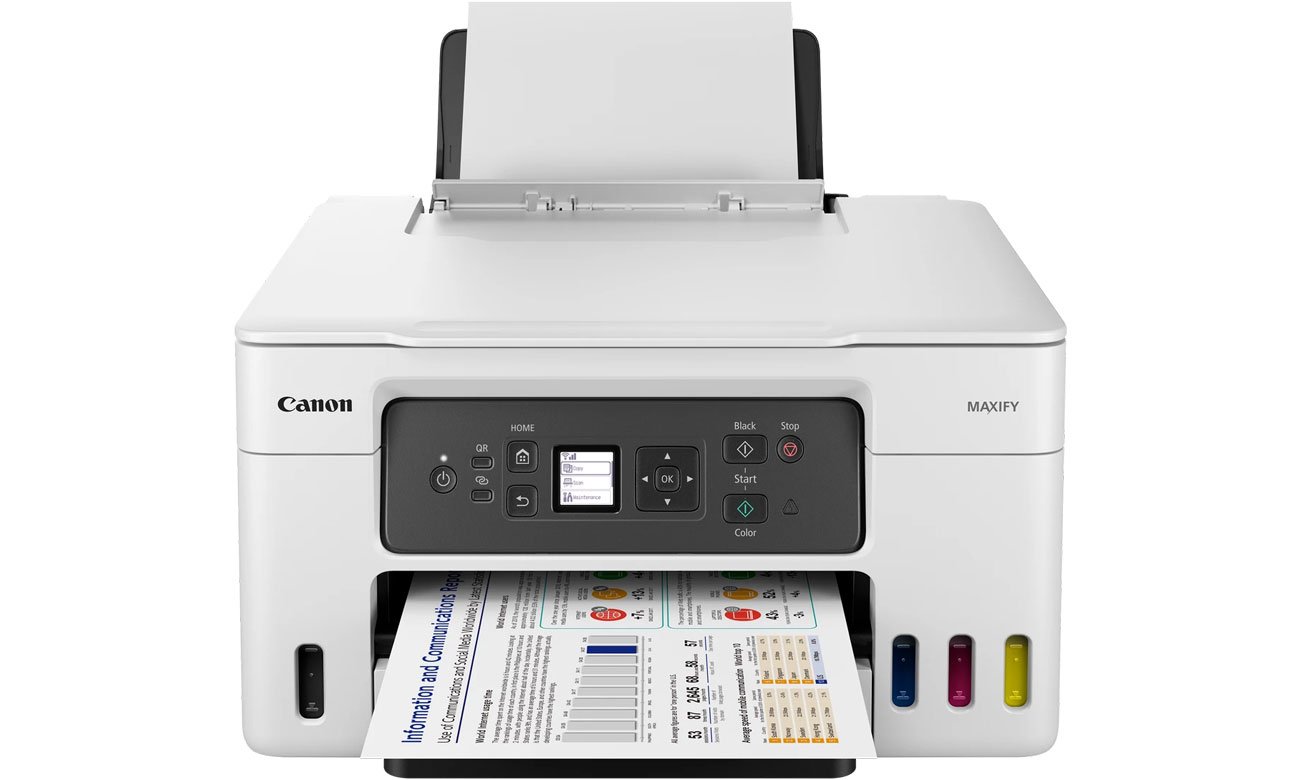 Canon MAXIFY GX3040 widok z przodu na odbiornik i podajnik papieru