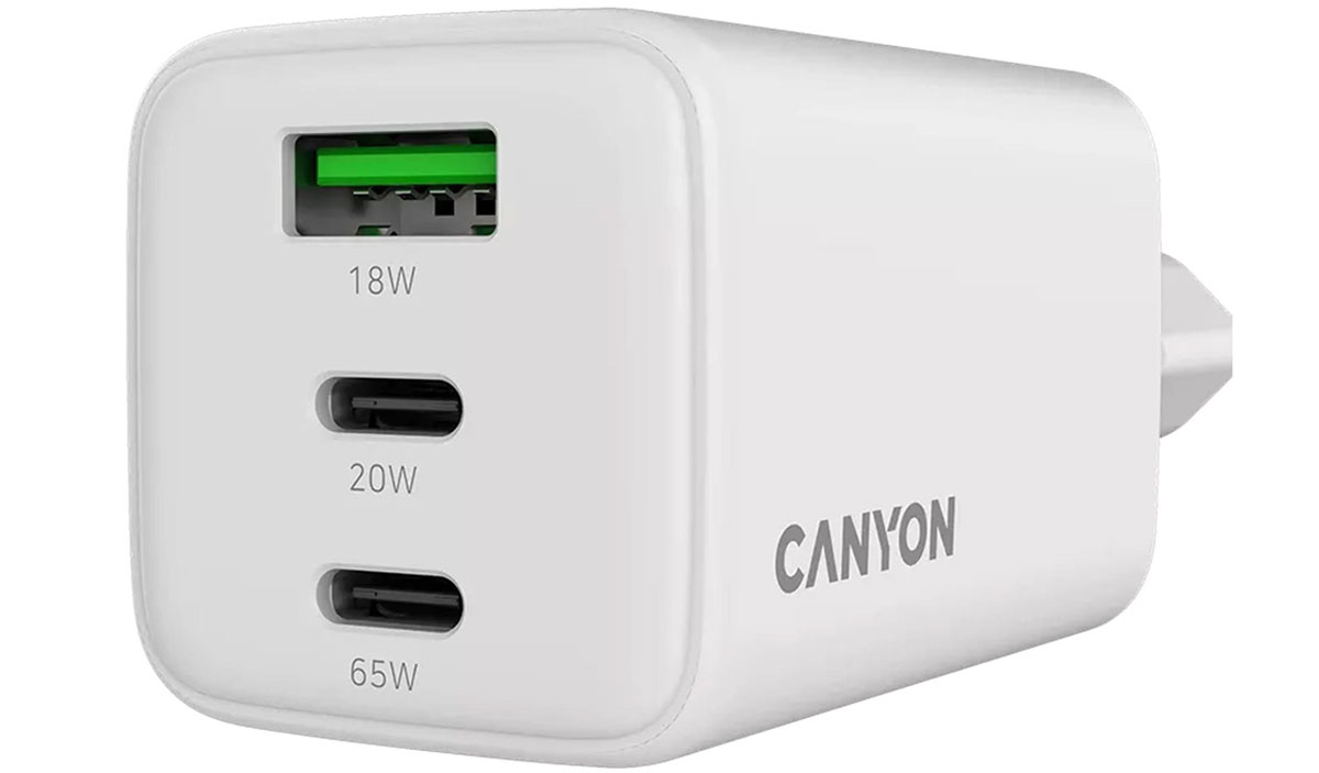 Ładowarka sieciowa CANYON CU65ACC GaN 65W 2xPD 1xQC EU Biała