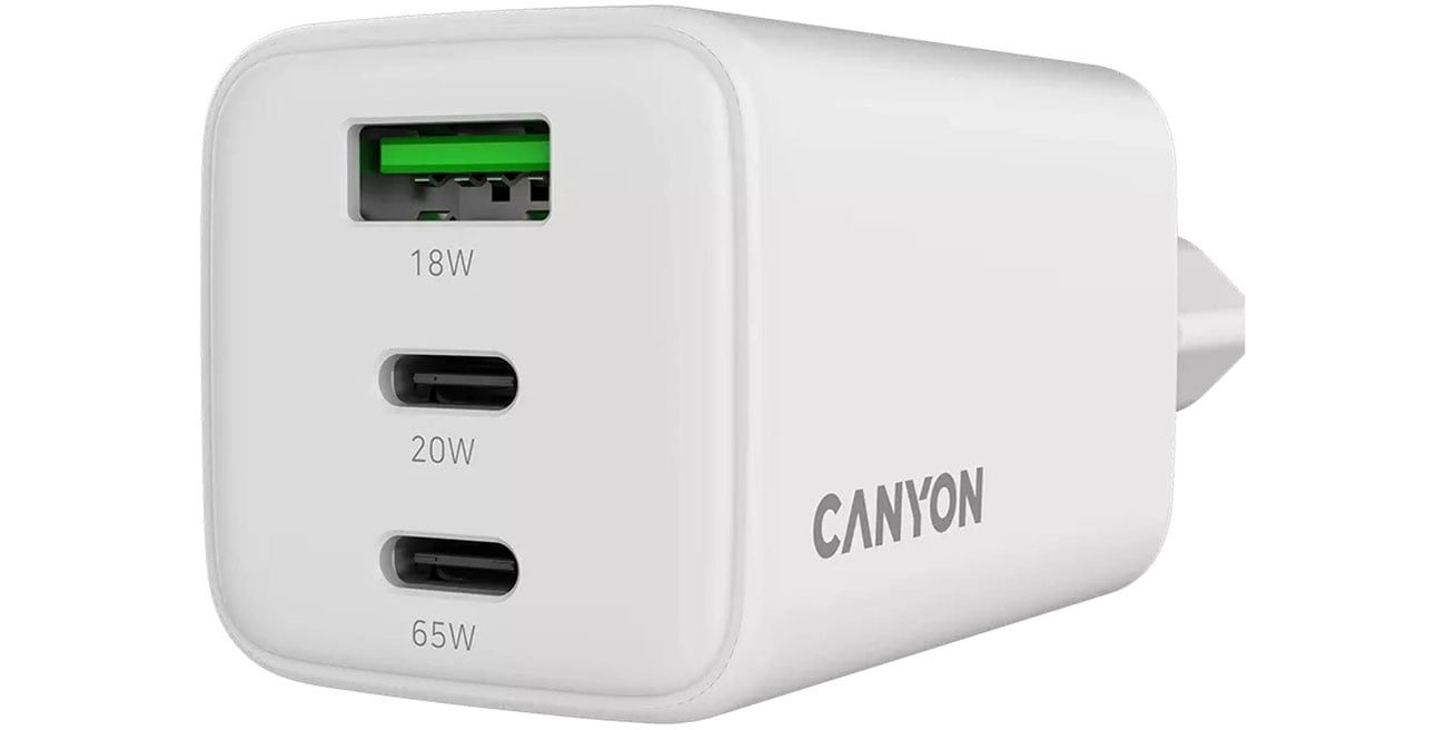 Ładowarka sieciowa CANYON CU65ACC GaN 65W 2xPD 1xQC EU Biała