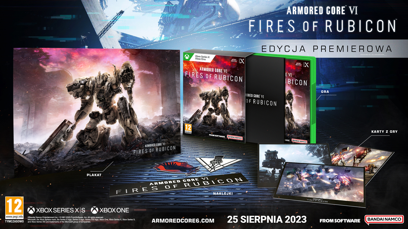 Zawartość Edycji Premierowej gry Armored Core VI Fires Of Rubicon na Xbox Series X i Xbox One
