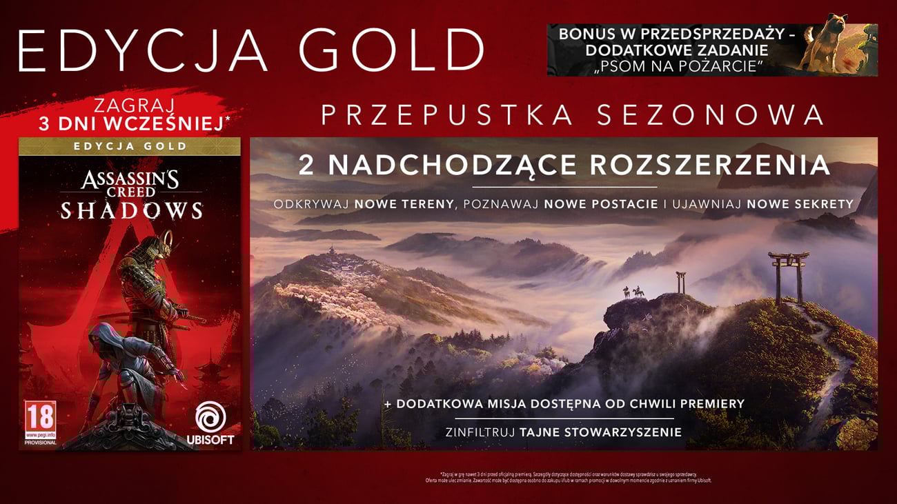 Grafika z zawartością Edycji Gold gry Assassin's Creed Shadows