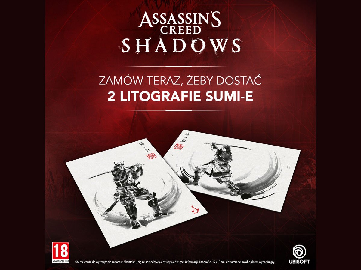 Grafika przedstawiająca litografie dołączane do Edycji Standardowej gry Assassin's Creed Shadows