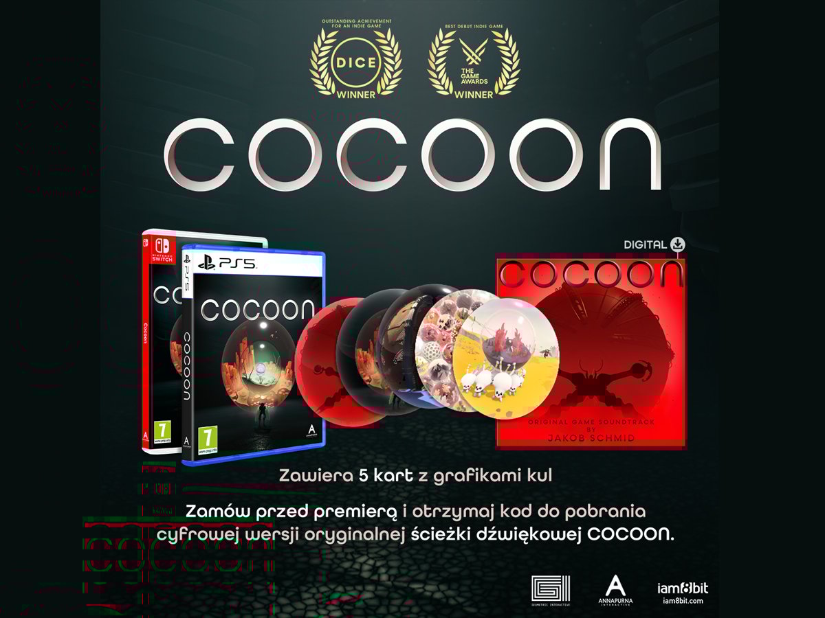 Grafika prezentująca zawartość wydania pudełkowego gry COCOON