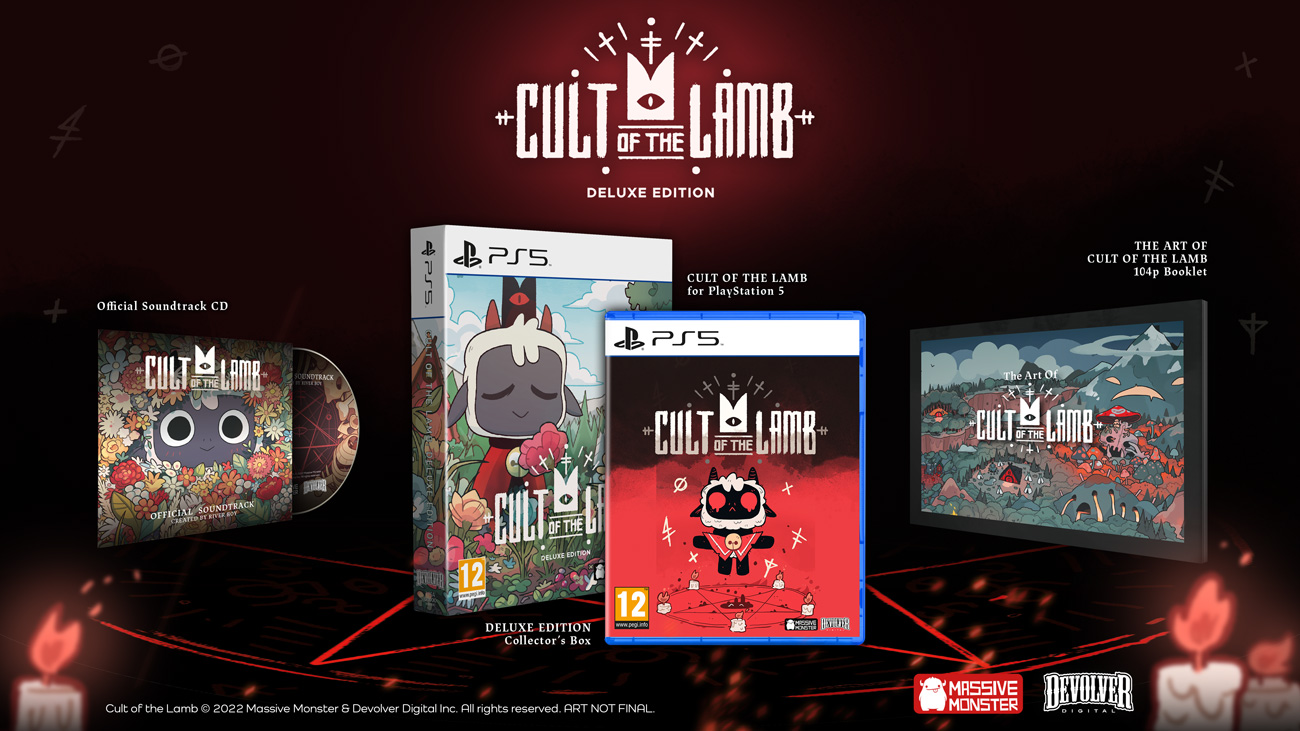 Grafika prezentująca zawartość Edycji Deluxe gry Cult of the Lamb na PlayStation 5