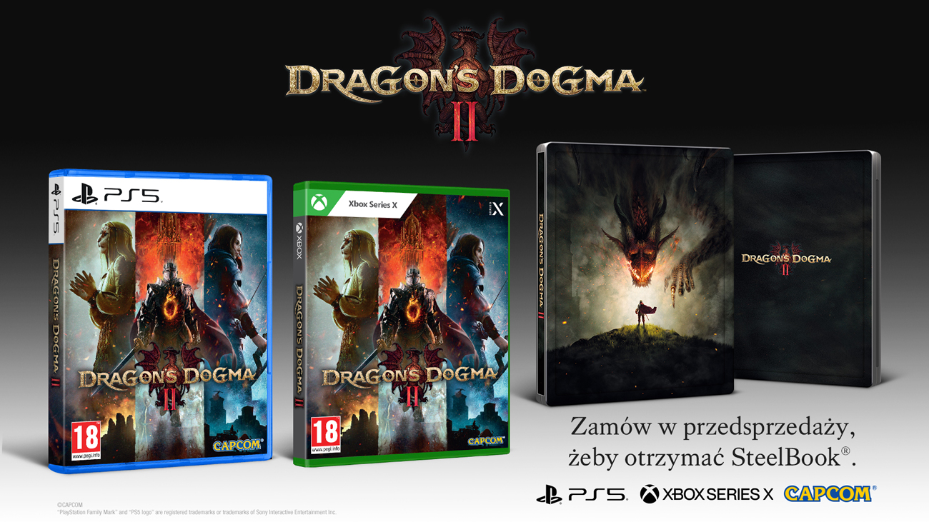 Grafika prezentująca SteelBook dodawany do przepremierowych zamówień gry Dragon's Dogma II