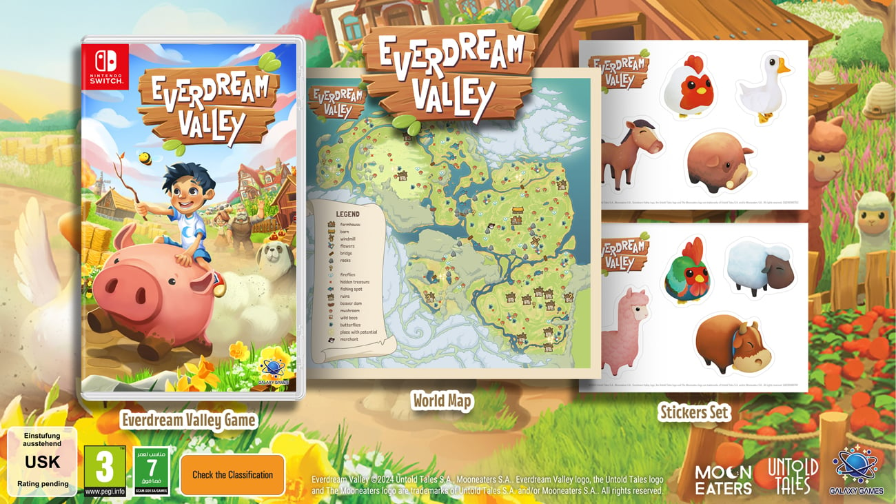 Zawartość wydania pudełkowego gry Everdream Valley na Nintendo Switch