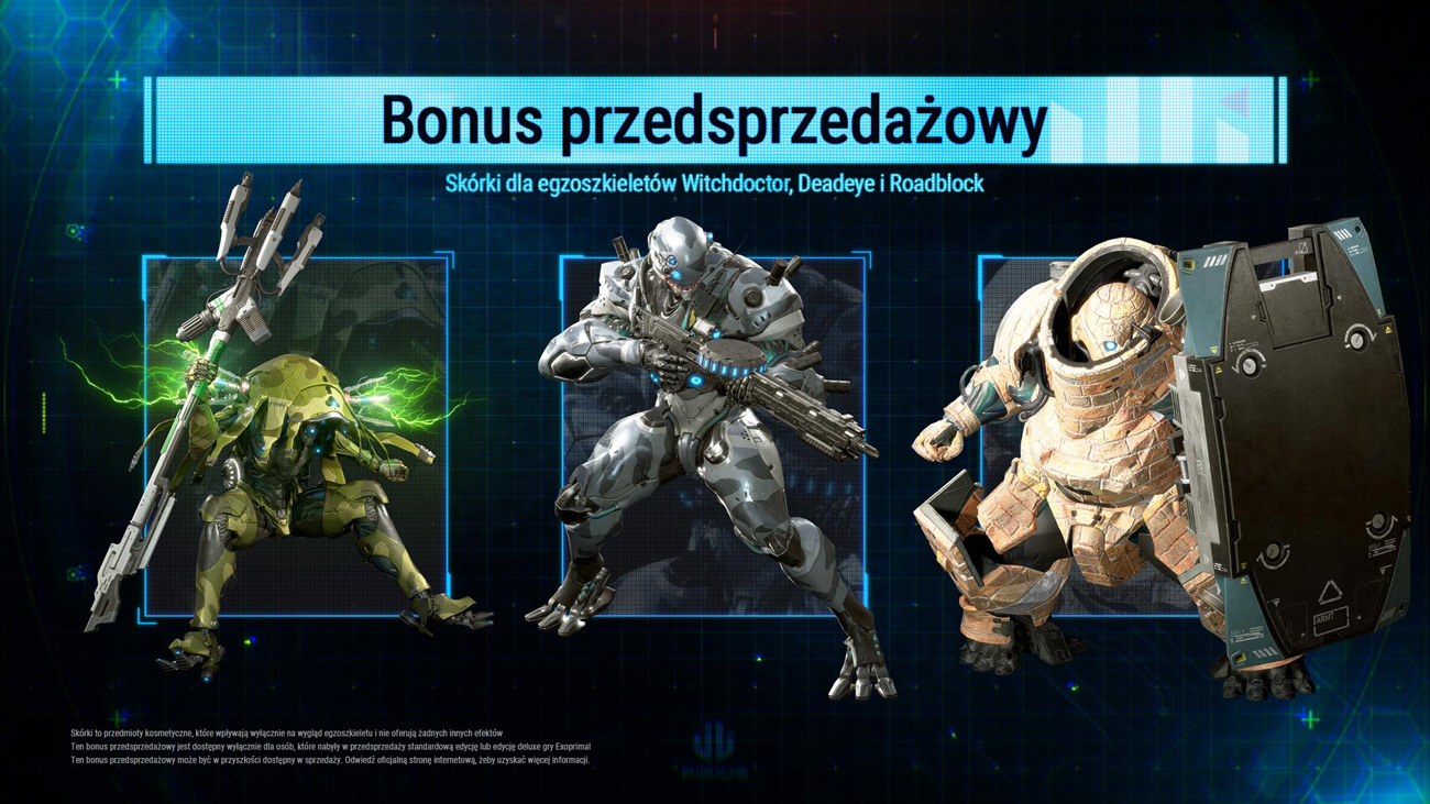 Grafika prezentująca dodatki do zamówień przedpremierowych gry Exoprimal
