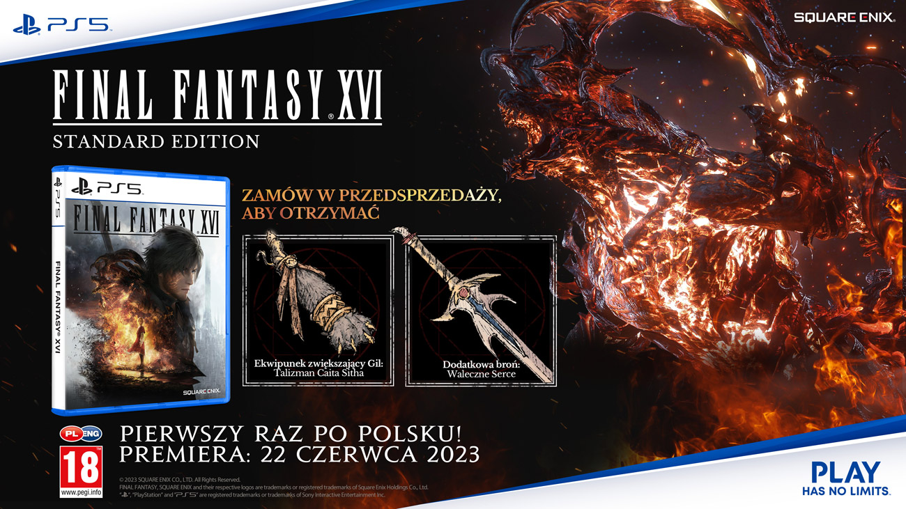 Grafika prezentująca dodatki do zamówień przedpremierowych gry Final Fantasy XVI Standard Edition