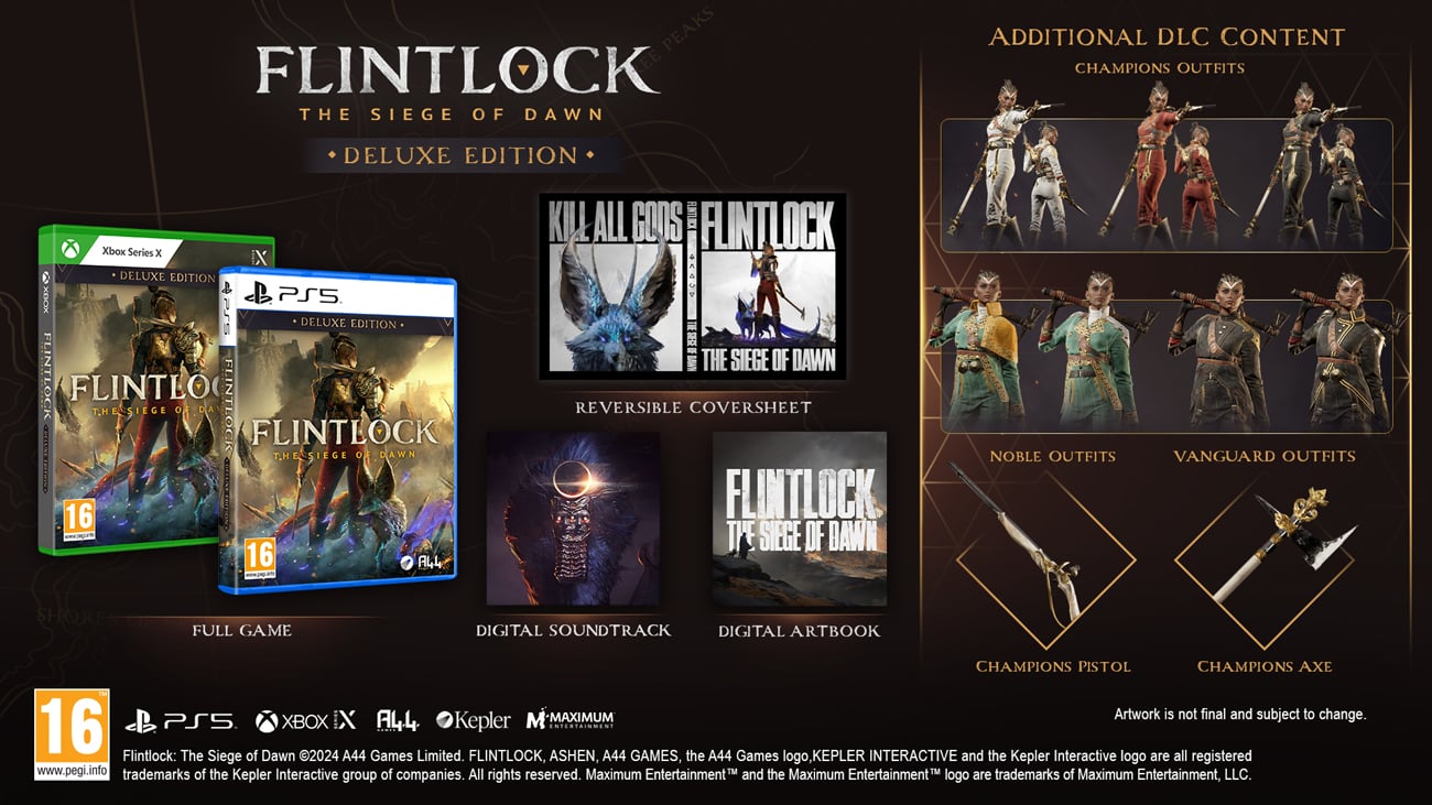Grafika prezentująca zawartość Edycji Deluxe gry Flintlock: The Siege of Dawn