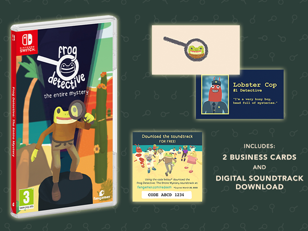 Grafika z zawartością wydania pudełkowego gry Frog Detective: The Entire Mystery