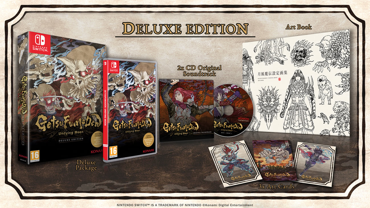Grafika prezentująca zawartość Edycji Deluxe gry GetsuFumaDen: Undying Moon
