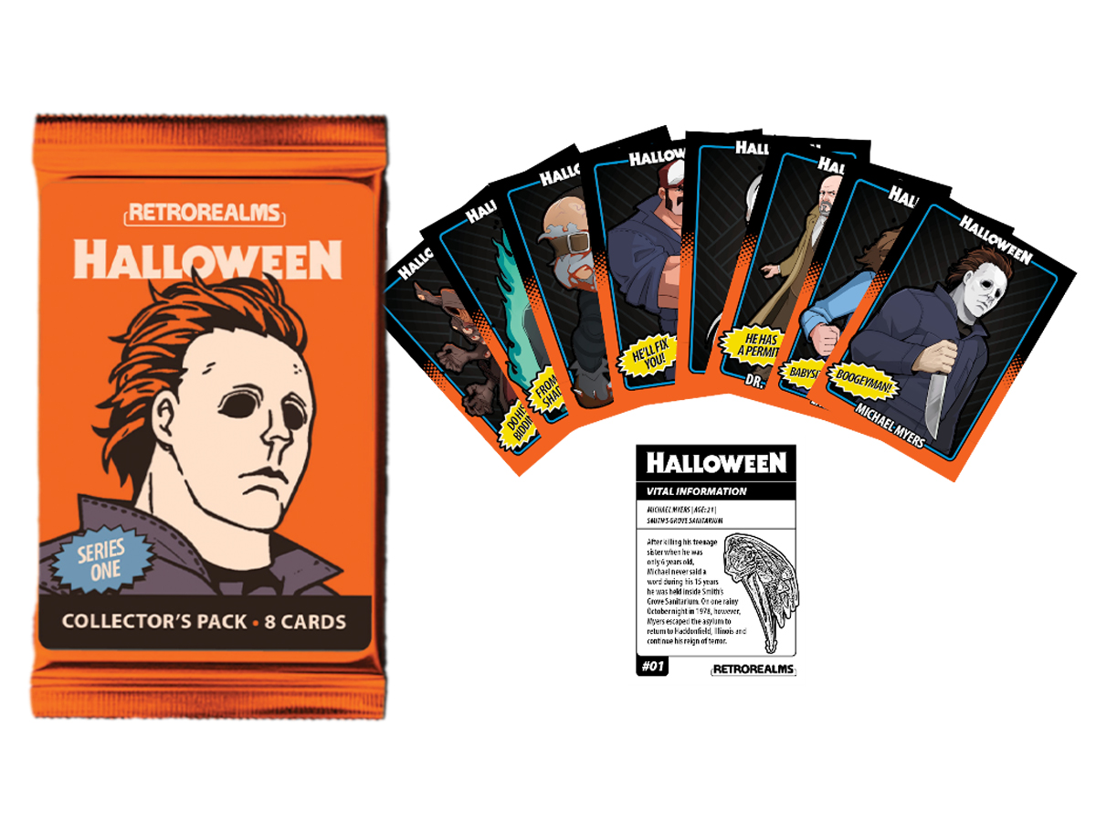 Grafika z kartami kolekcjonerskimi z Halloween and Ash vs Evil Dead RetroRealms Double Feature