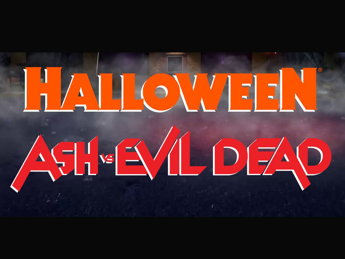 Logotyp z Halloween and Ash vs Evil Dead RetroRealms Double Feature