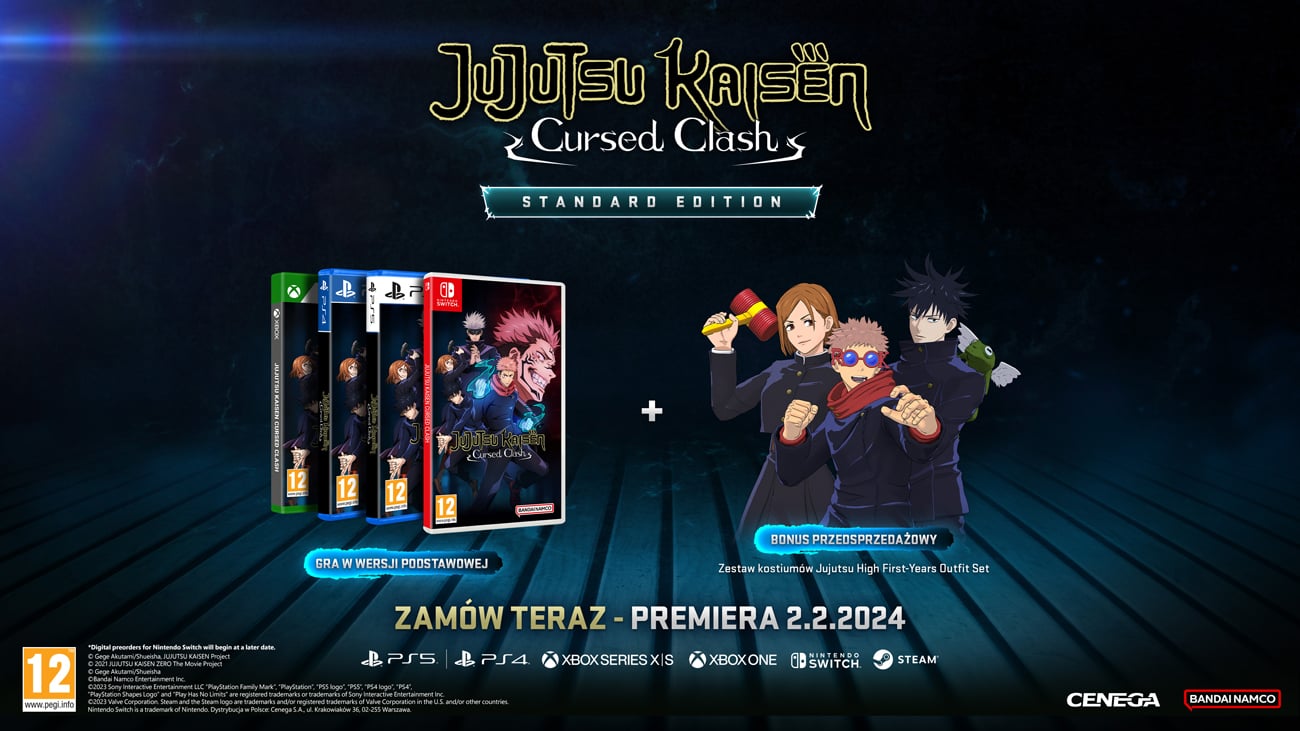 Grafika prezentująca dodatki przedsprzedażowe do gry Jujutsu Kaisen Cursed Clash