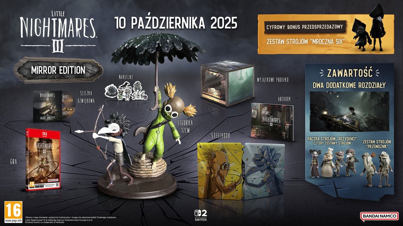 Zawartość wydania Little Nightmares III Mirror Edition na Nintendo Switch 2