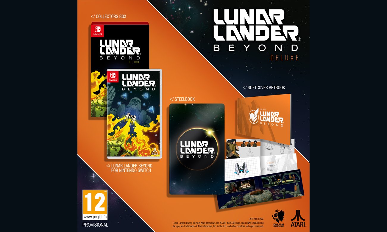 Grafika prezentująca zawartość Edycji Deluxe gry Lunar Lander Beyond na Nintendo Switch