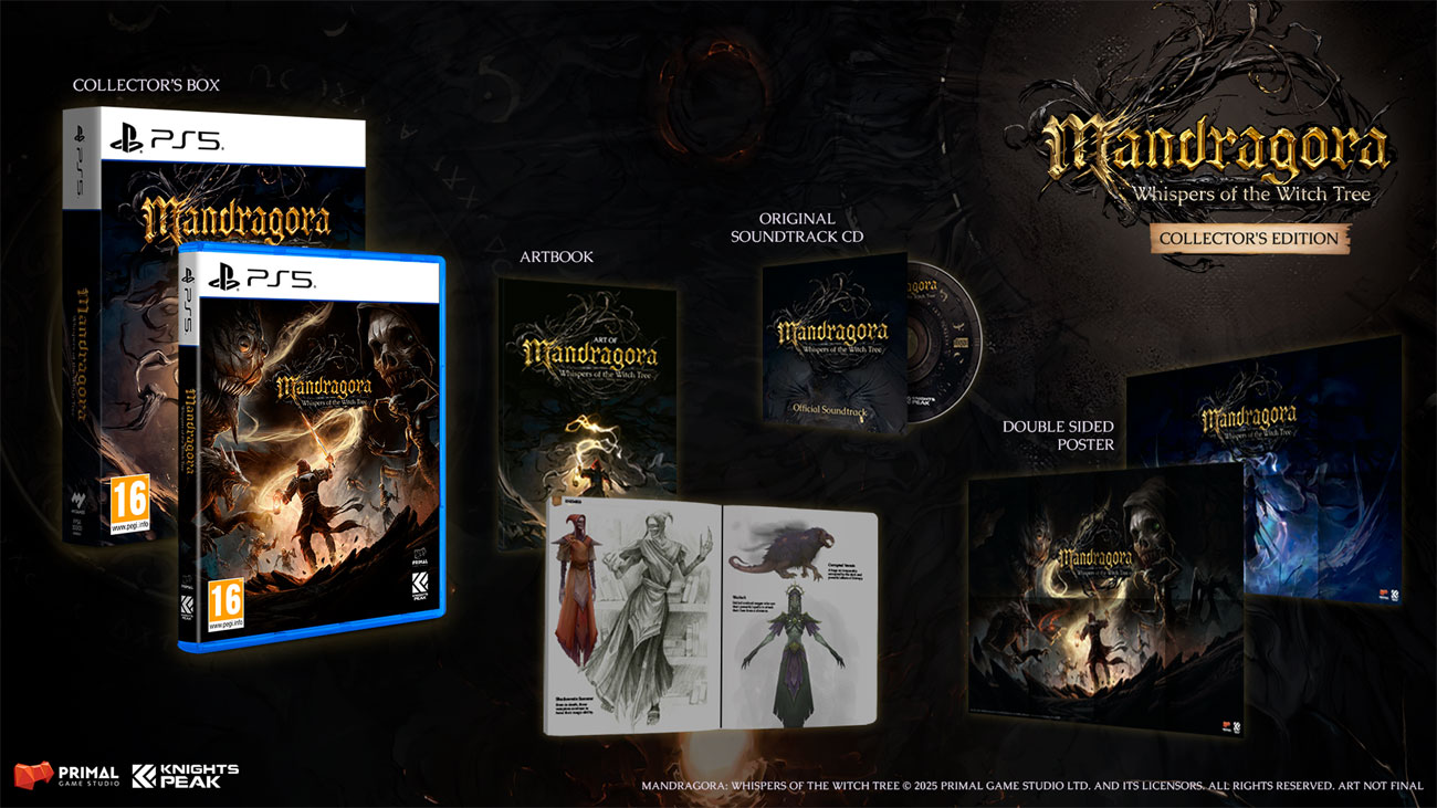 Zawartość Edycji Kolekcjonerskiej gry Mandragora: Whispers of the Witch Tree na PlayStation 5
