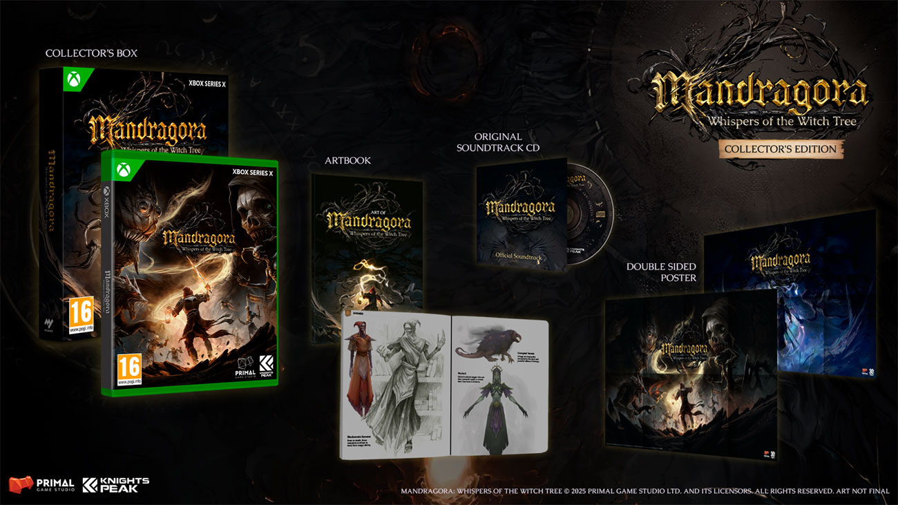 Zawartość Edycji Kolekcjonerskiej gry Mandragora: Whispers of the Witch Tree na Xbox Series X