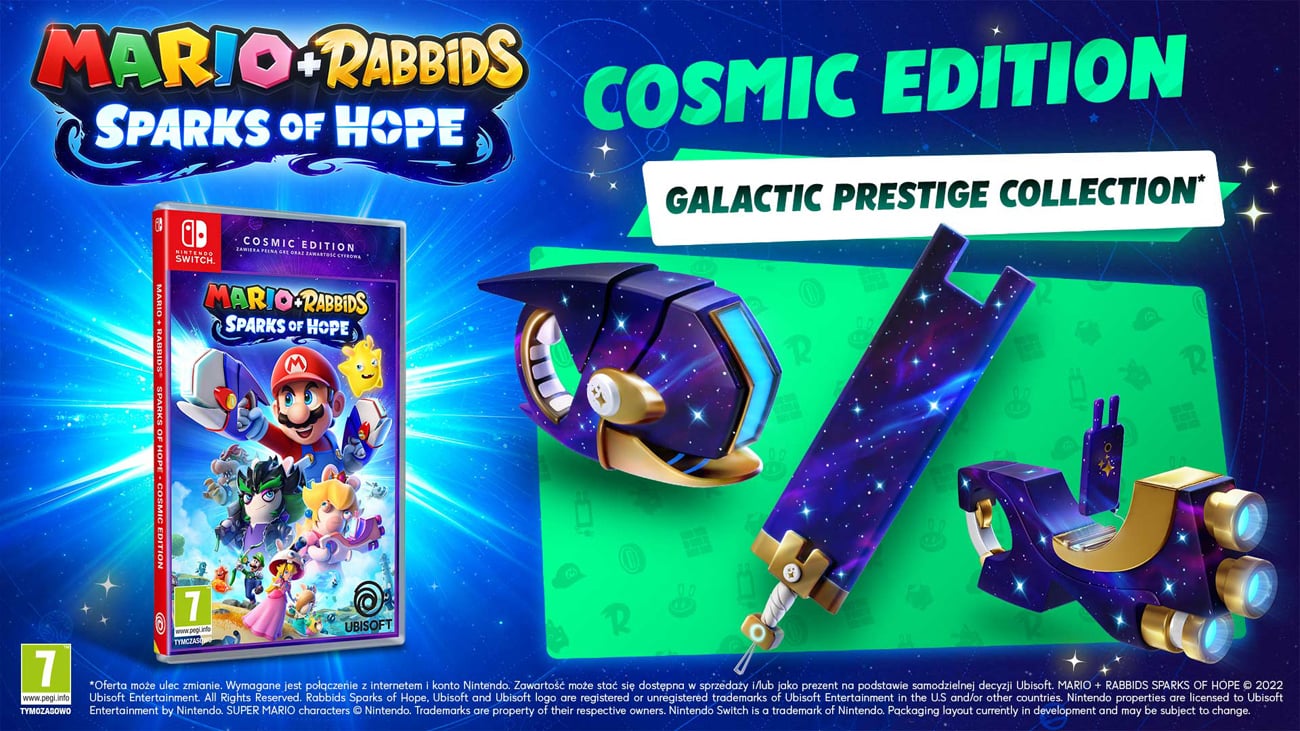 Grafika prezentująca zawartość wydania Cosmic Edition gry Mario + Rabbids Sparks of Hope